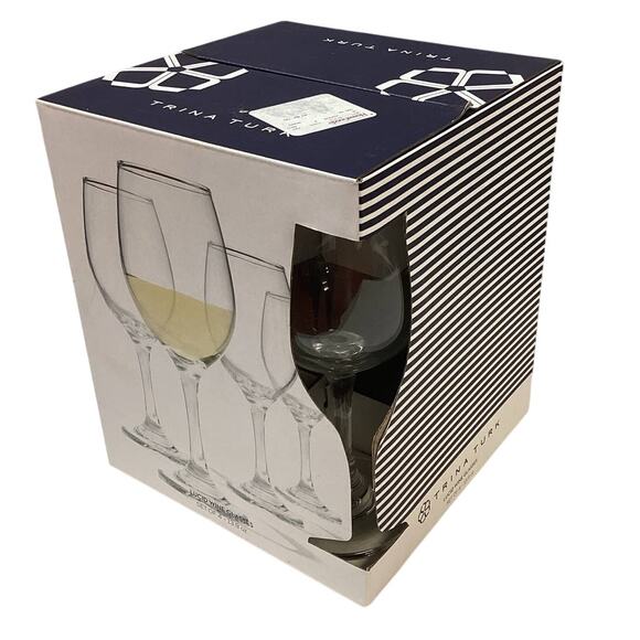 New in Box Trina Turk Clear Lucid 13.9 oz Dishwasher Safe Wine Glasses Set of 4 - Picture 2 of 5